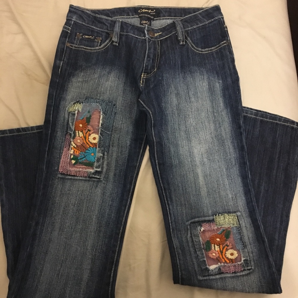 Floral patch jeans